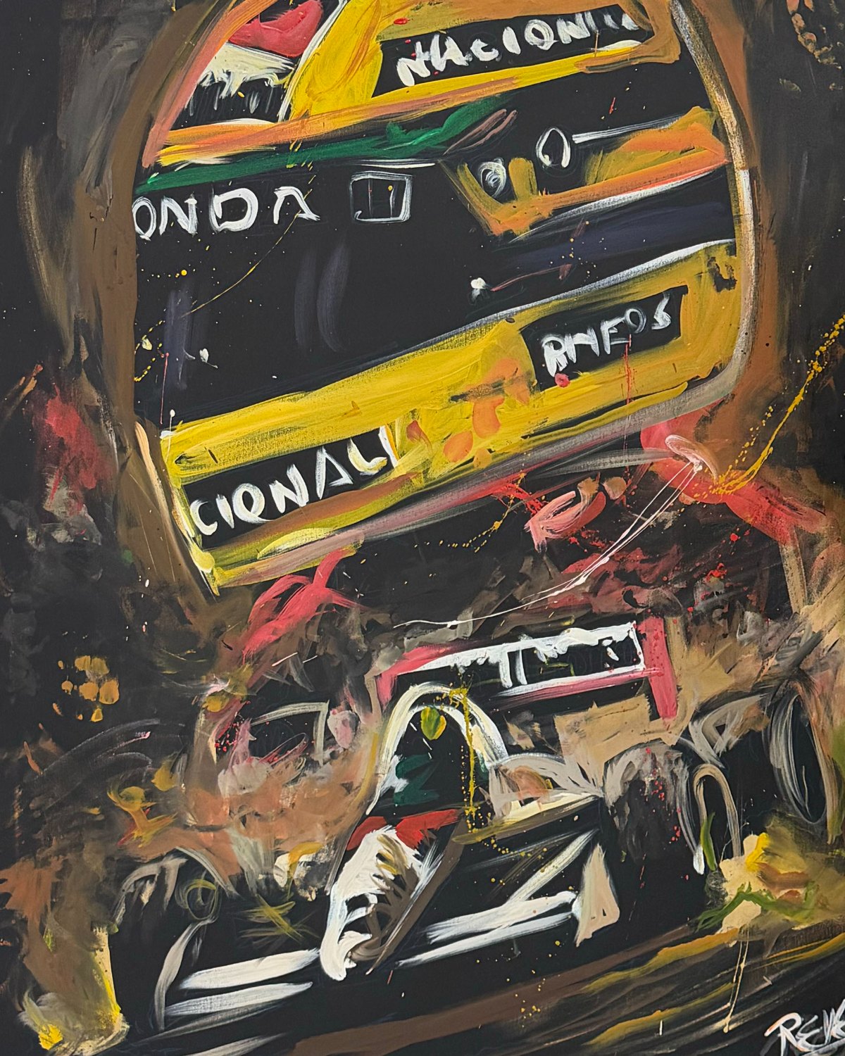 Live speed-painted portrait of F1 legend Ayrton Senna