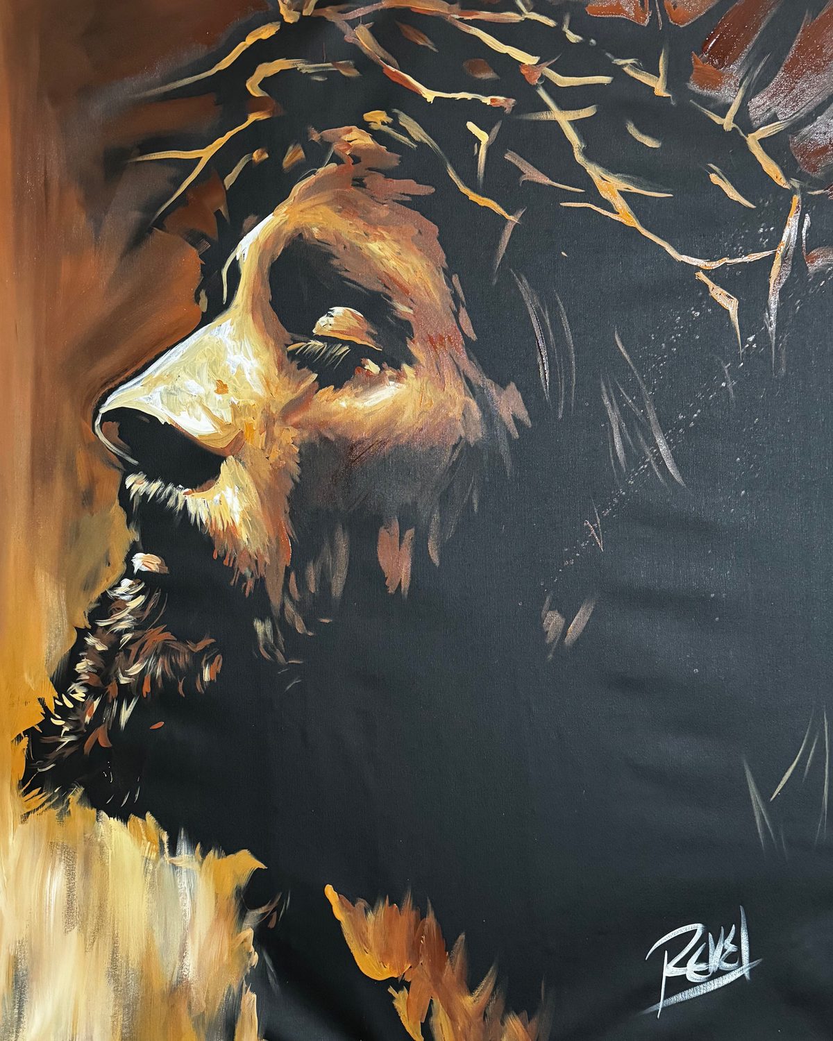 Live speed-painted Crown of Thorns depicting Christs sacrifice