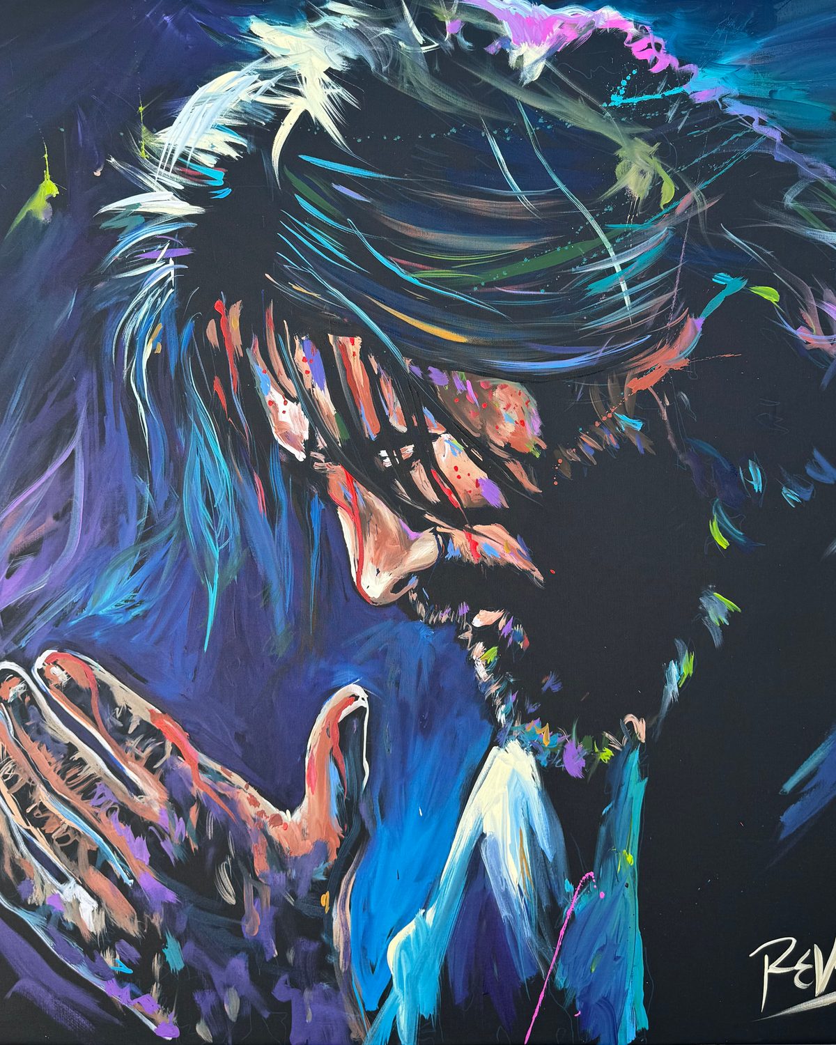 Live speed-painted reverent portrait of Jesus in prayer
