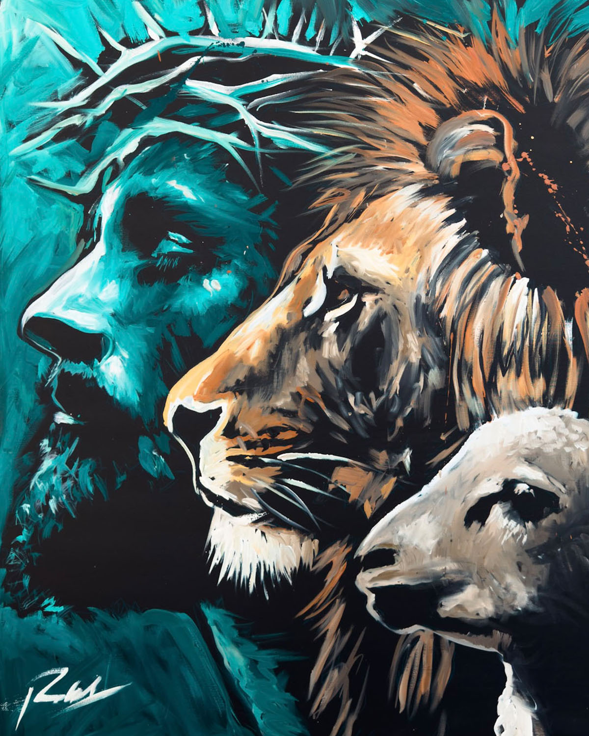 Live speed-painted Lion and the Lamb prophetic biblical declaration