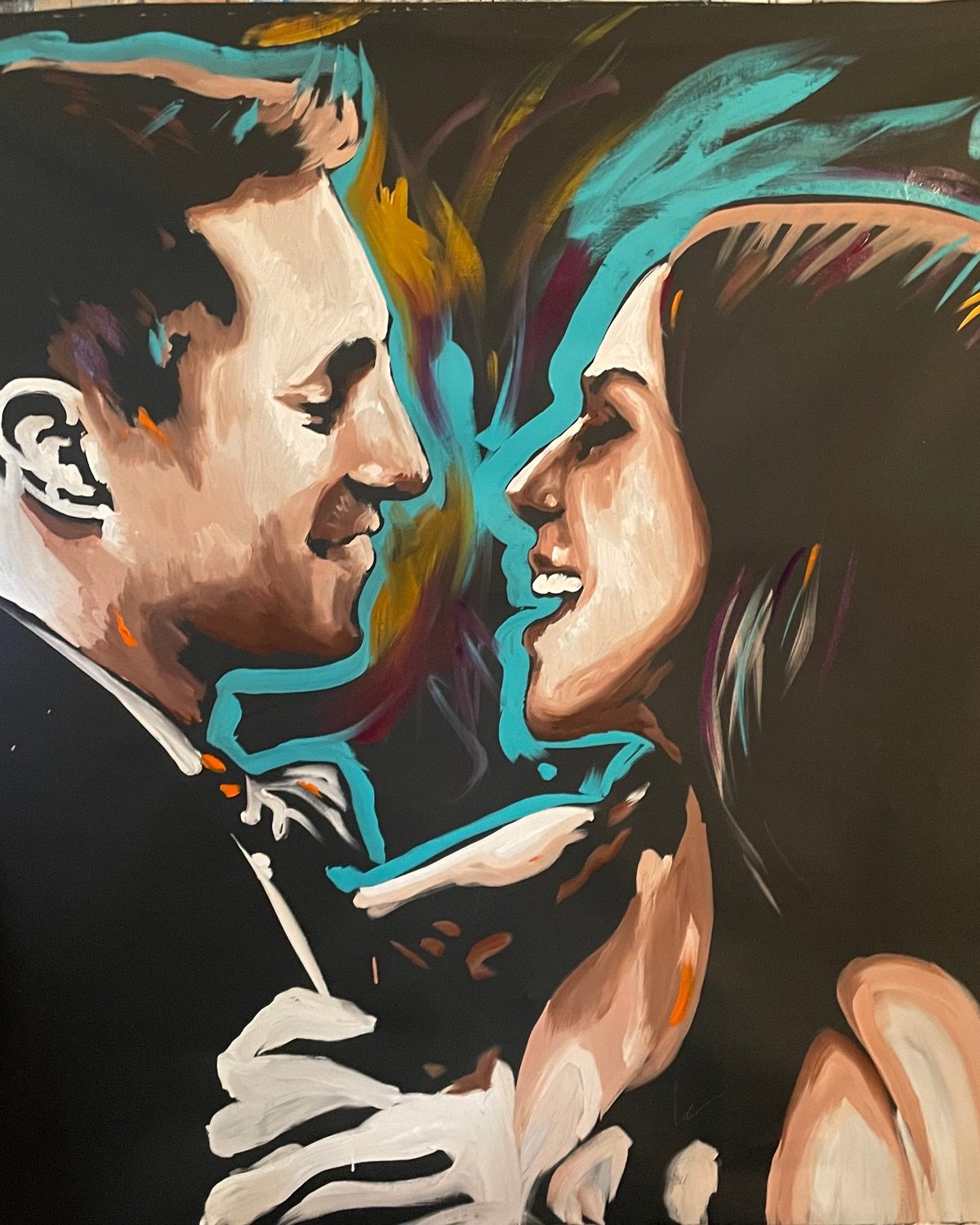 Commissioned wedding portrait painting of a couple