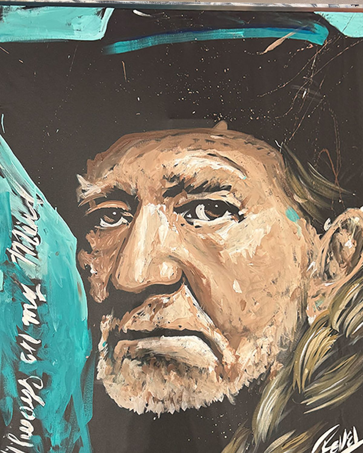Commissioned speed-painted portrait of Willie Nelson