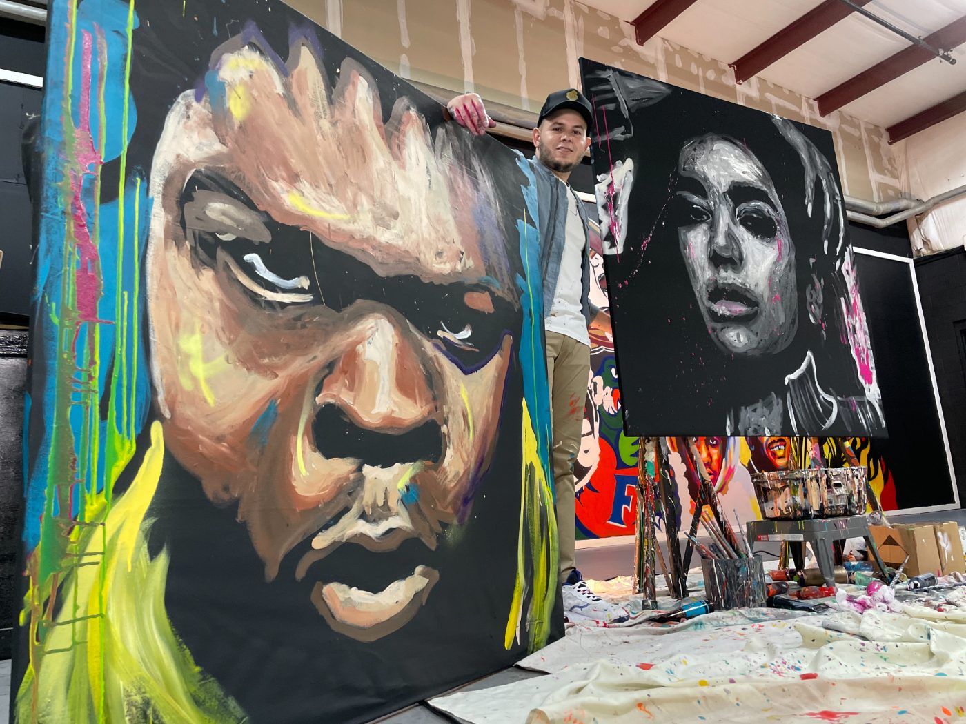 Live-painted portrait at a charity gala — a one-of-one auction item