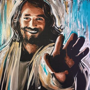 painting of jesus holding lamb by revel artist